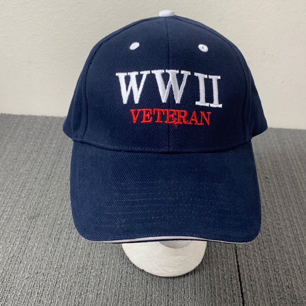 WWII Veteran American Hero Baseball Hat Mens OSFA Navy Blue Adjustable Cap by HG